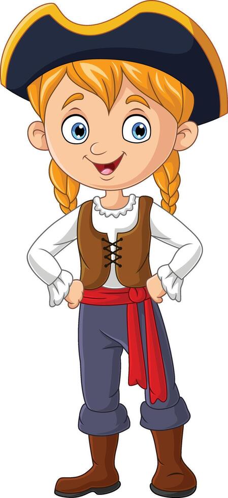 Cartoon happy pirate girl with hand on her waist vector