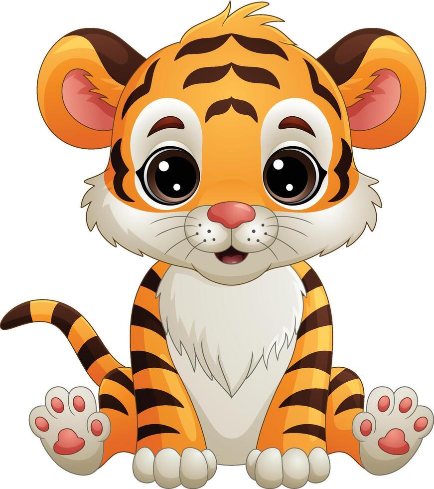 Cartoon baby tiger sitting on white background vector
