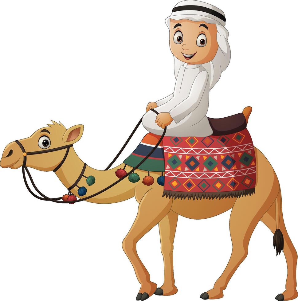 Cartoon Arab boy riding camel vector