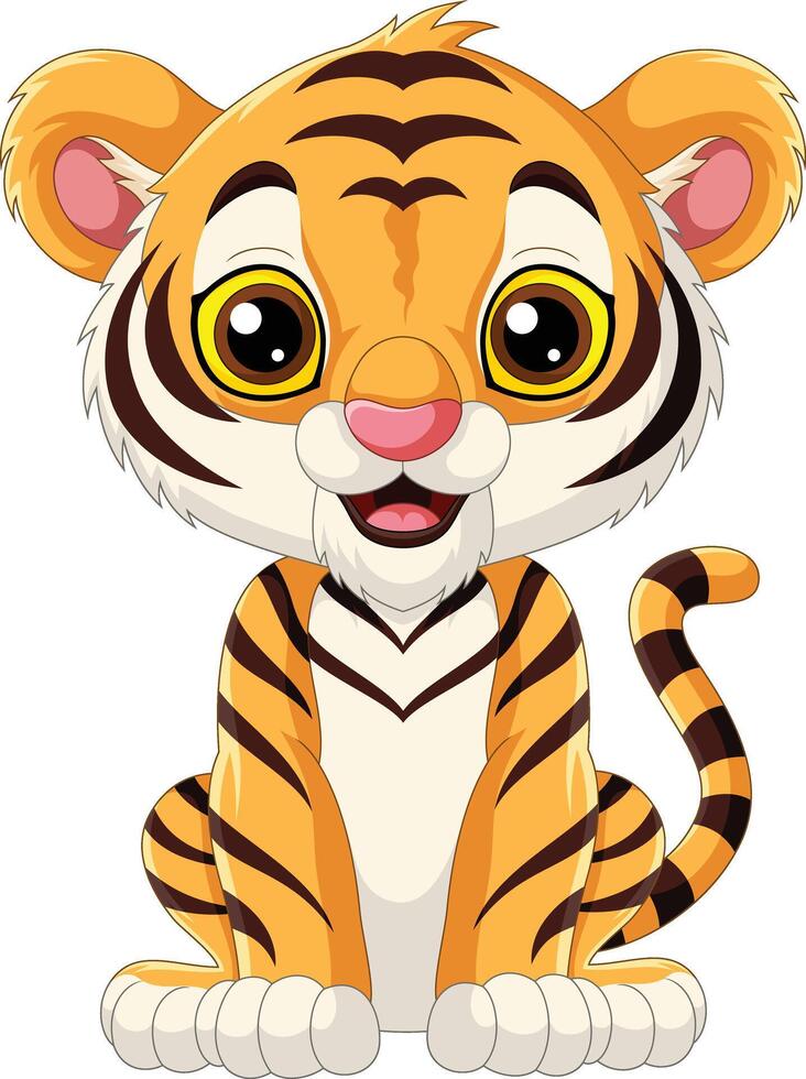 Cartoon smiling baby tiger sitting vector