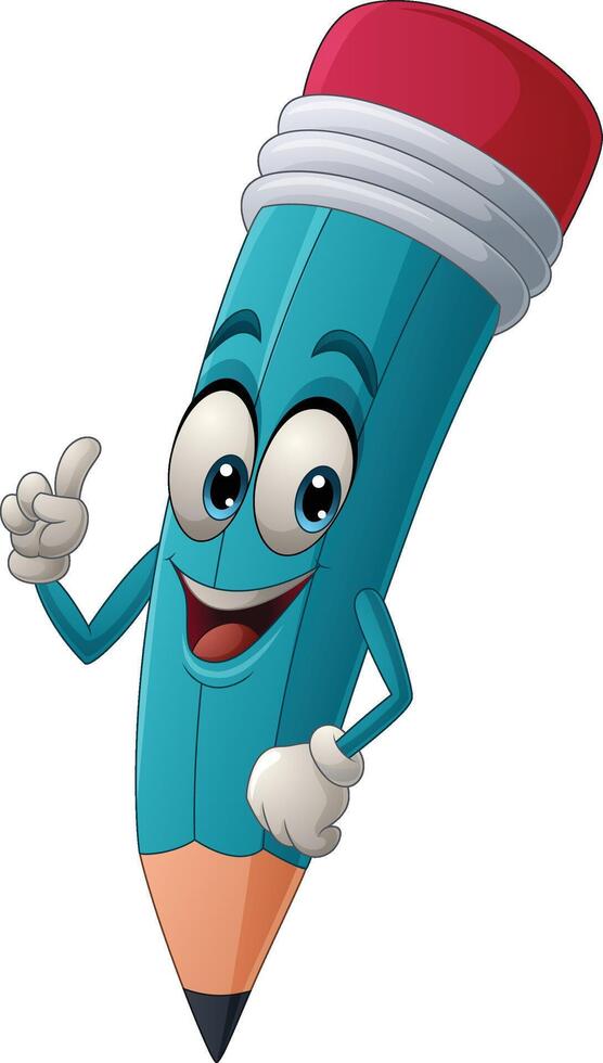 Cartoon happy pencil character giving thumb up vector