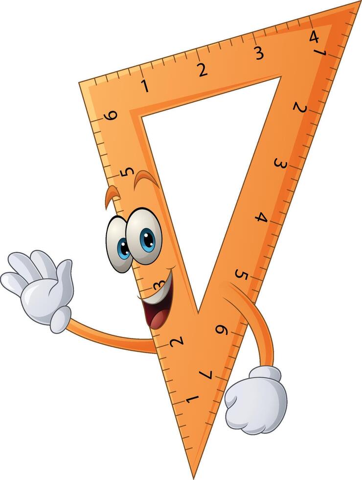 Cartoon happy yellow triangle ruler character vector