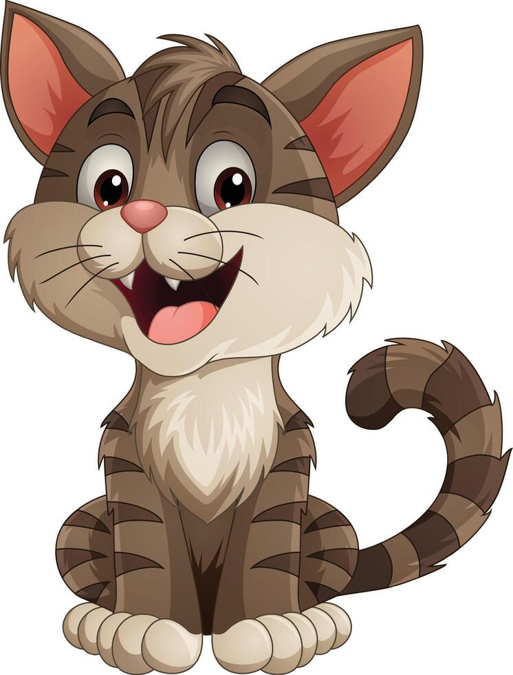 Cartoon little brown cat laughing vector