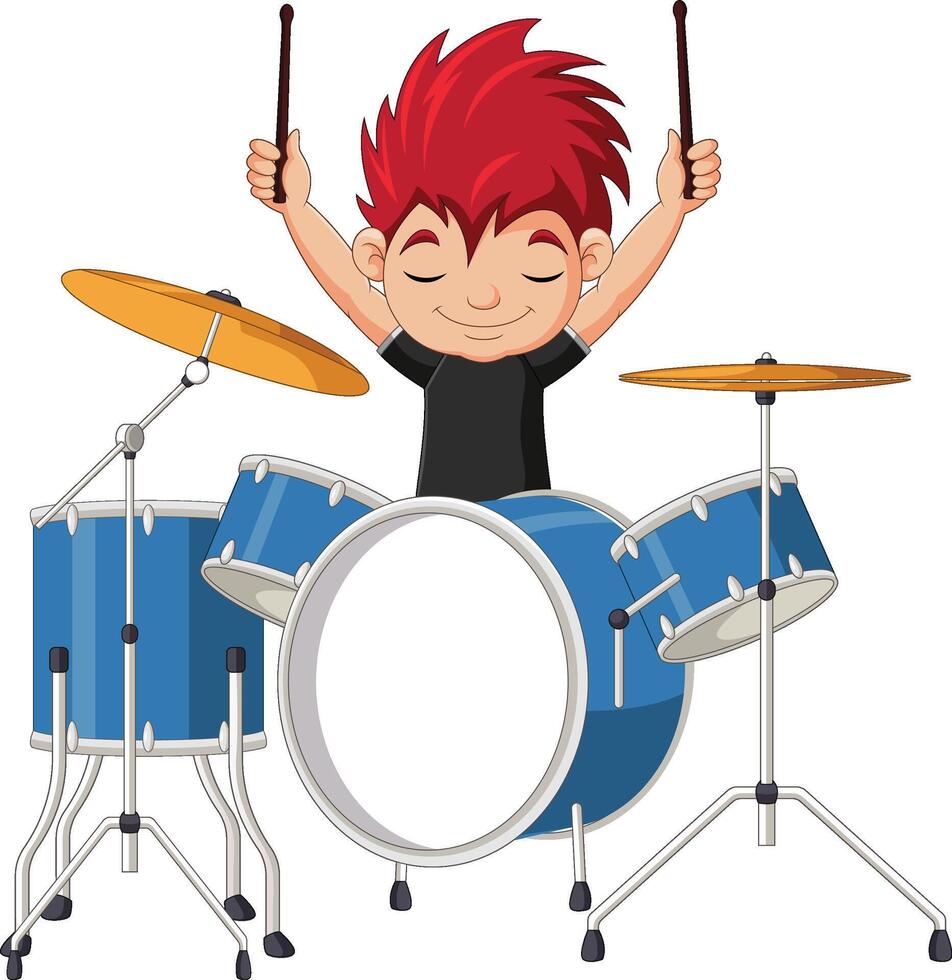 Little boy playing a drum set vector