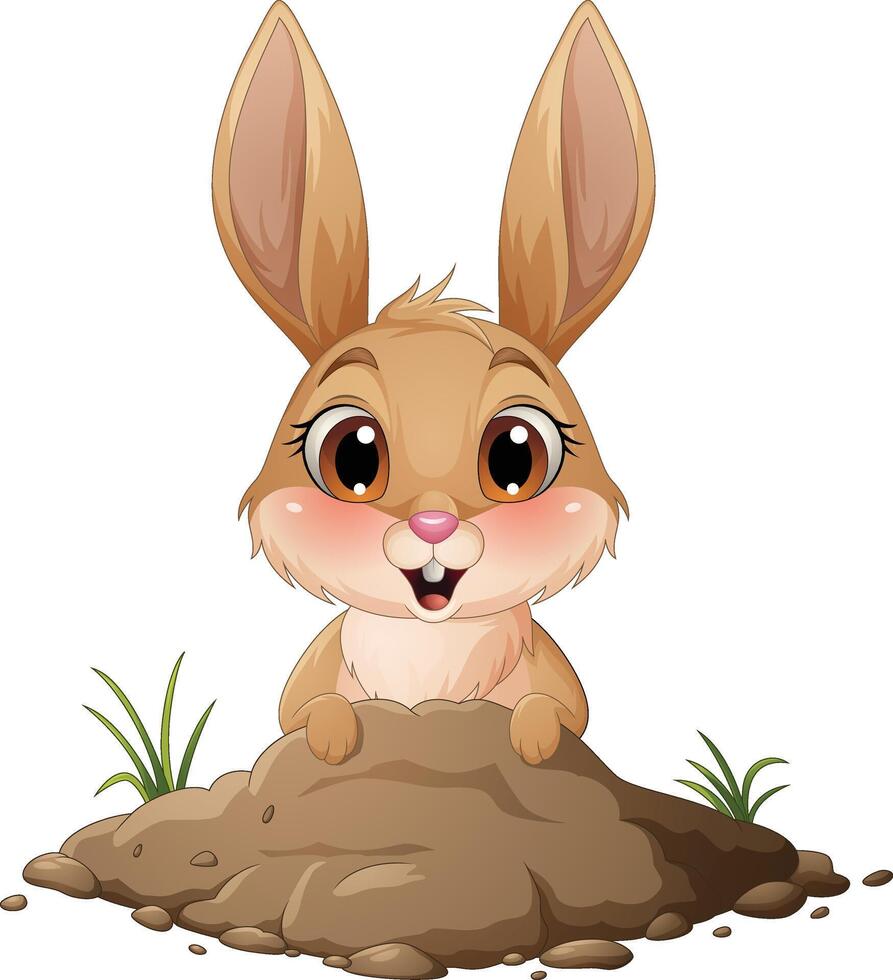 Cartoon rabbit emerged from the hole vector