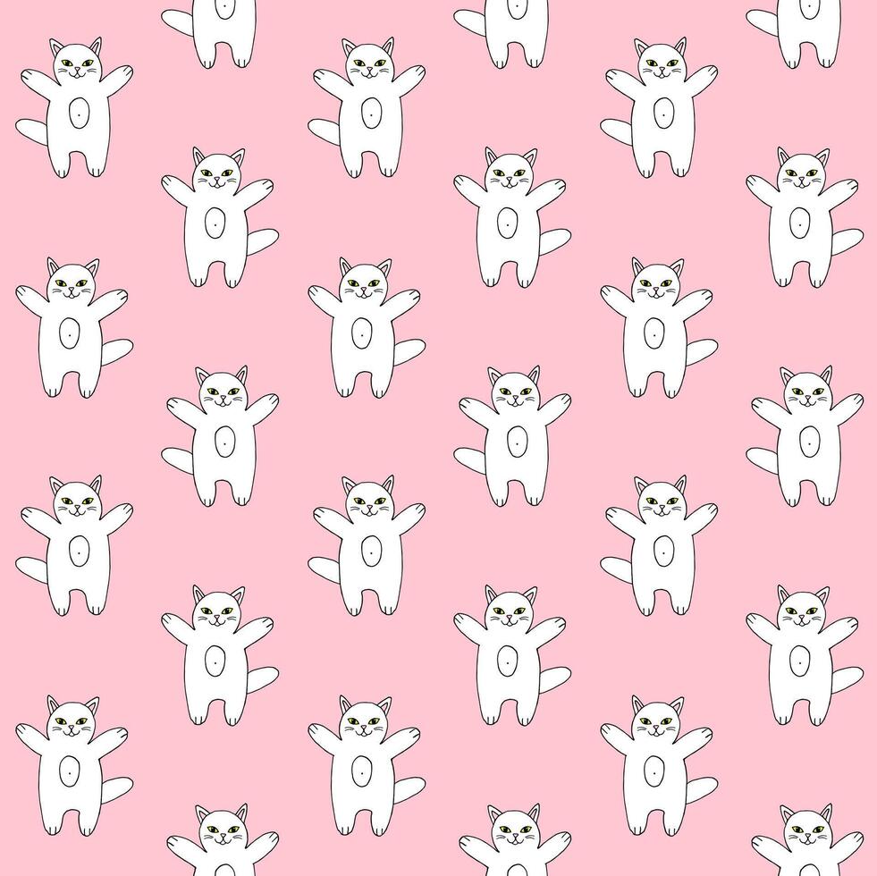 Seamless pattern of doodle cat vector