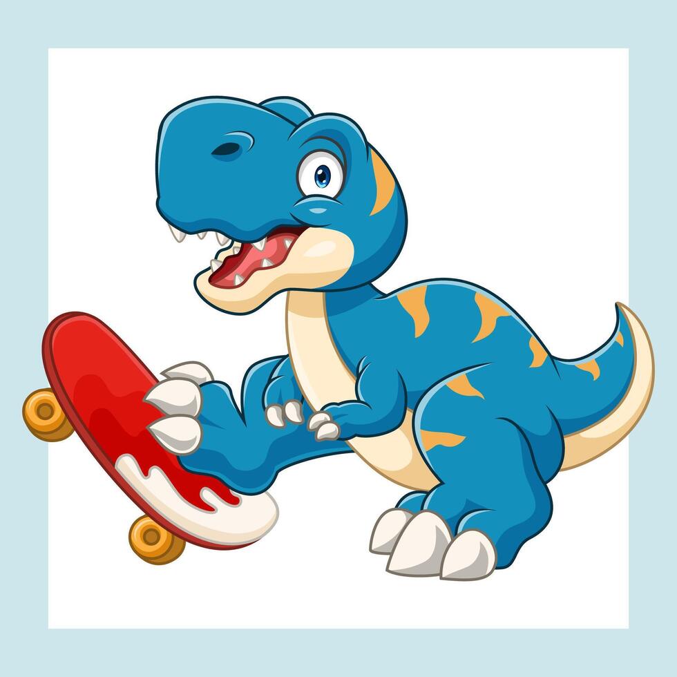 cute dinosaurs cartoon playing skateboard vector