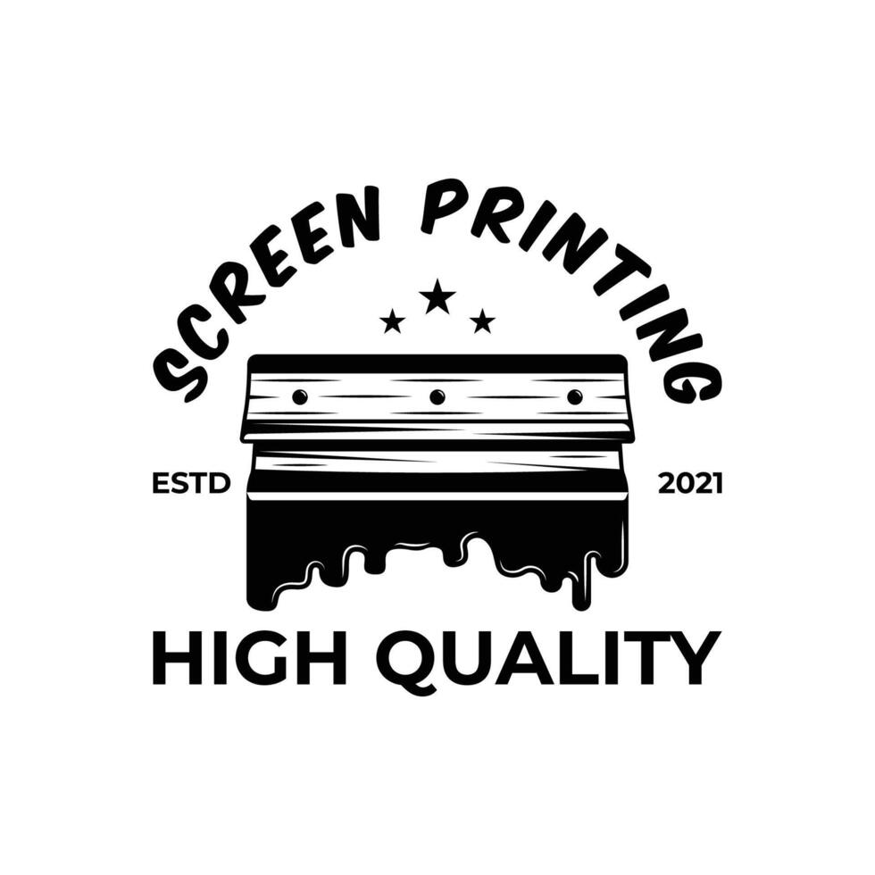 Vintage logo monochrome screen printing template with paint splashes isolated illustration vector