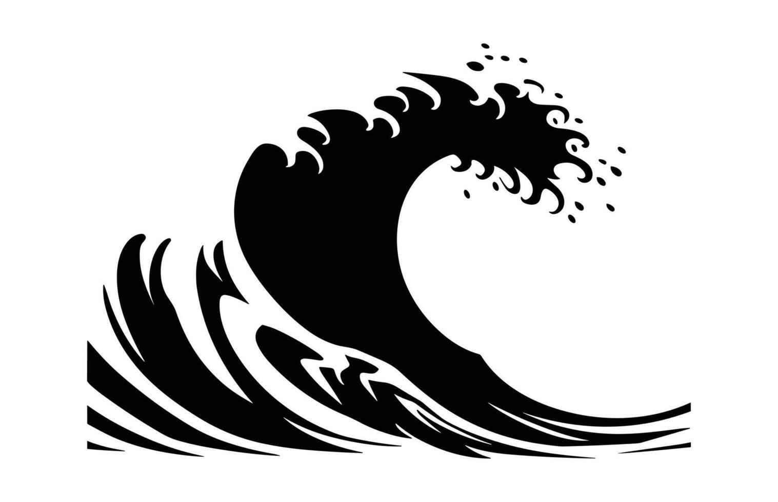 Sea Wave black Silhouette Clip art isolated on a white background vector