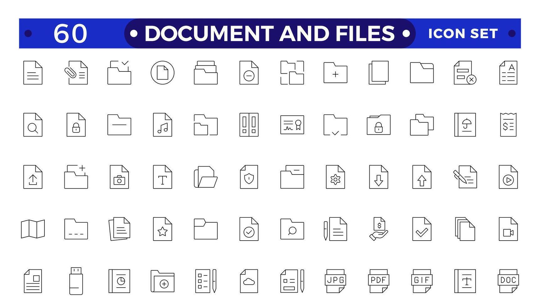 Document outline icon set. Documents symbol collection. Different documents icons.Set of file and document Icons. Simple line art style icons pack. vector