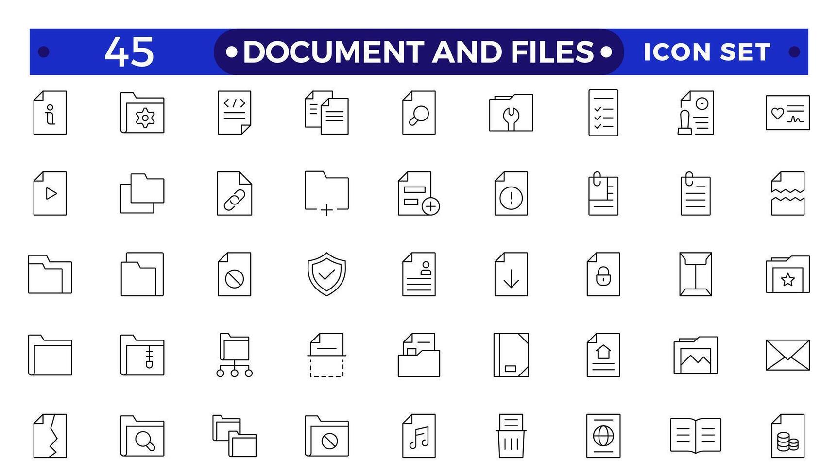Document outline icon set. Documents symbol collection. Different documents icons.Set of file and document Icons. Simple line art style icons pack. vector