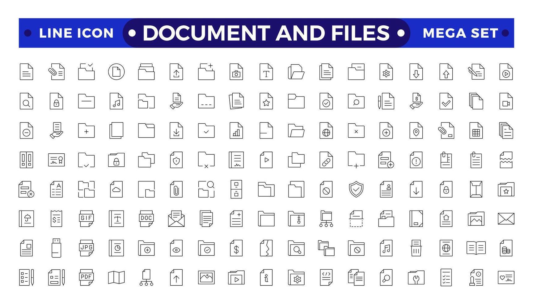 Document outline icon set. Documents symbol collection. Different documents icons.Set of file and document Icons. Simple line art style icons pack. vector