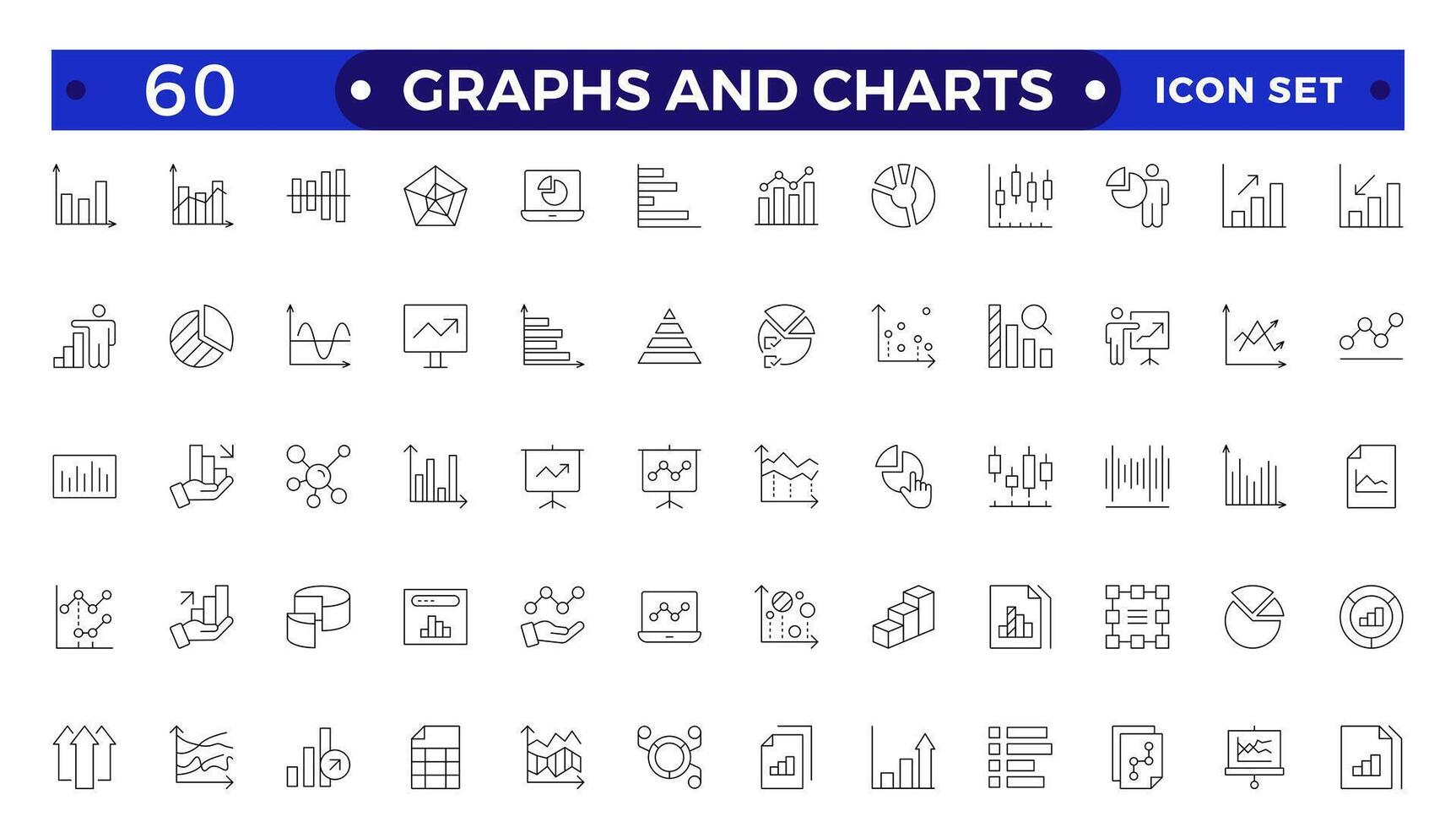 Growing bar graph icon set. Business graphs and charts icons. Statistics and analytics Outline icon. Statistic and data, charts diagrams, money, down or up arrow. vector