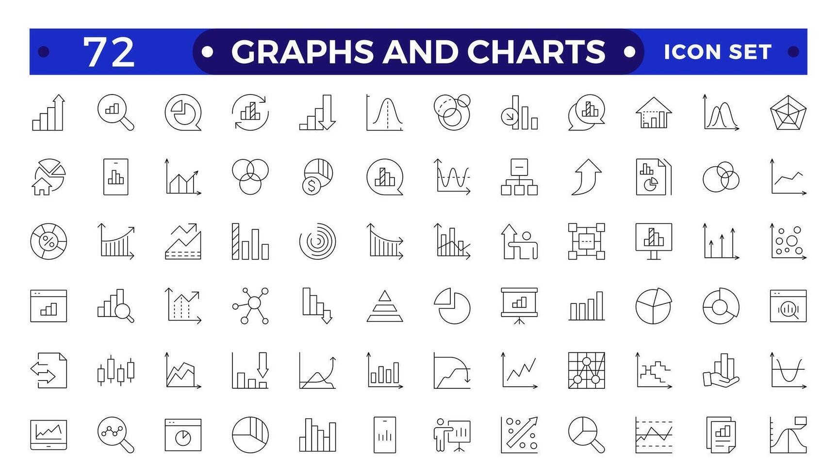 Growing bar graph icon set. Business graphs and charts icons. Statistics and analytics Outline icon. Statistic and data, charts diagrams, money, down or up arrow. vector