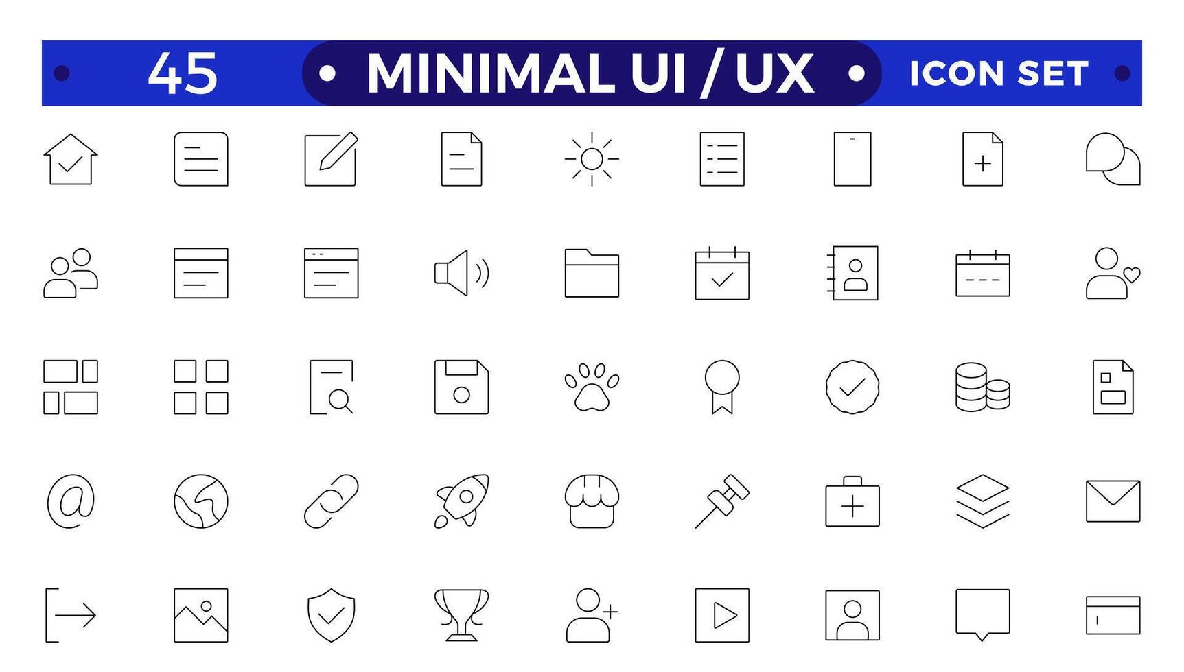 Best collection of ui ux icon set, user interface icon set collection.Basic User Interface Essential Set.Line Outline Icons. For App, Web, Print. vector