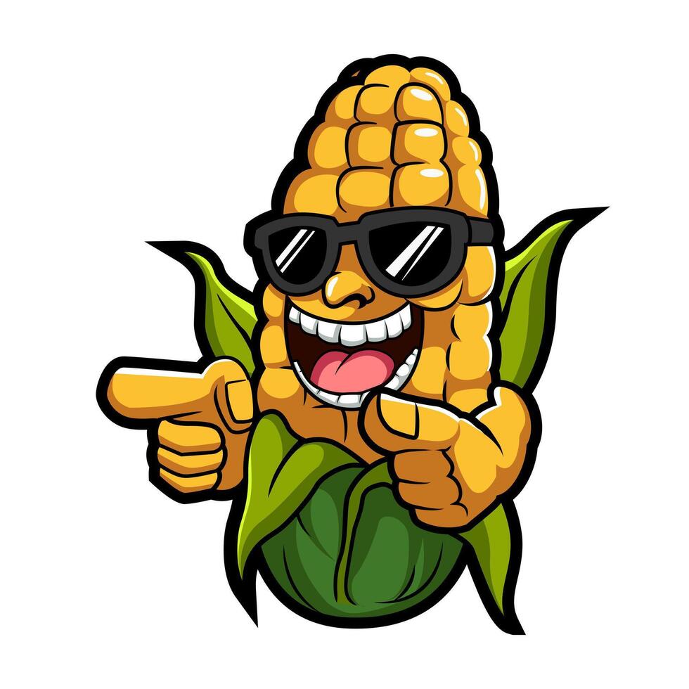 corn maize with sunglasses cartoon mascot illustration vector