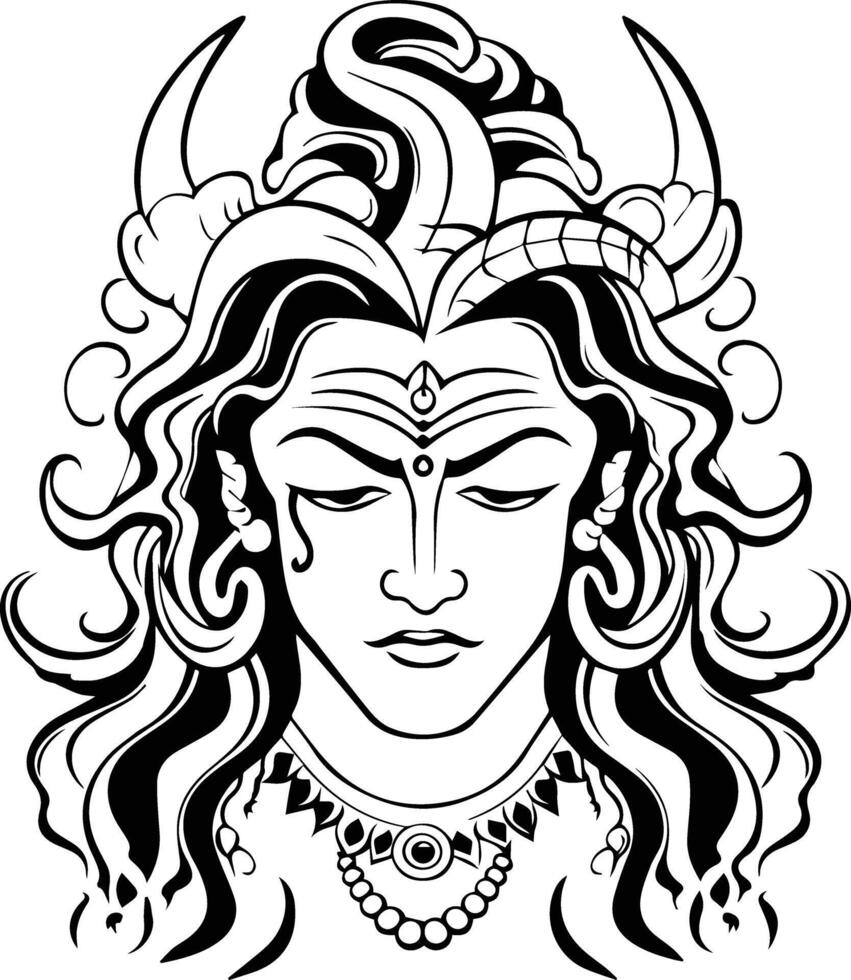 God Mahakaal Black And White Image vector