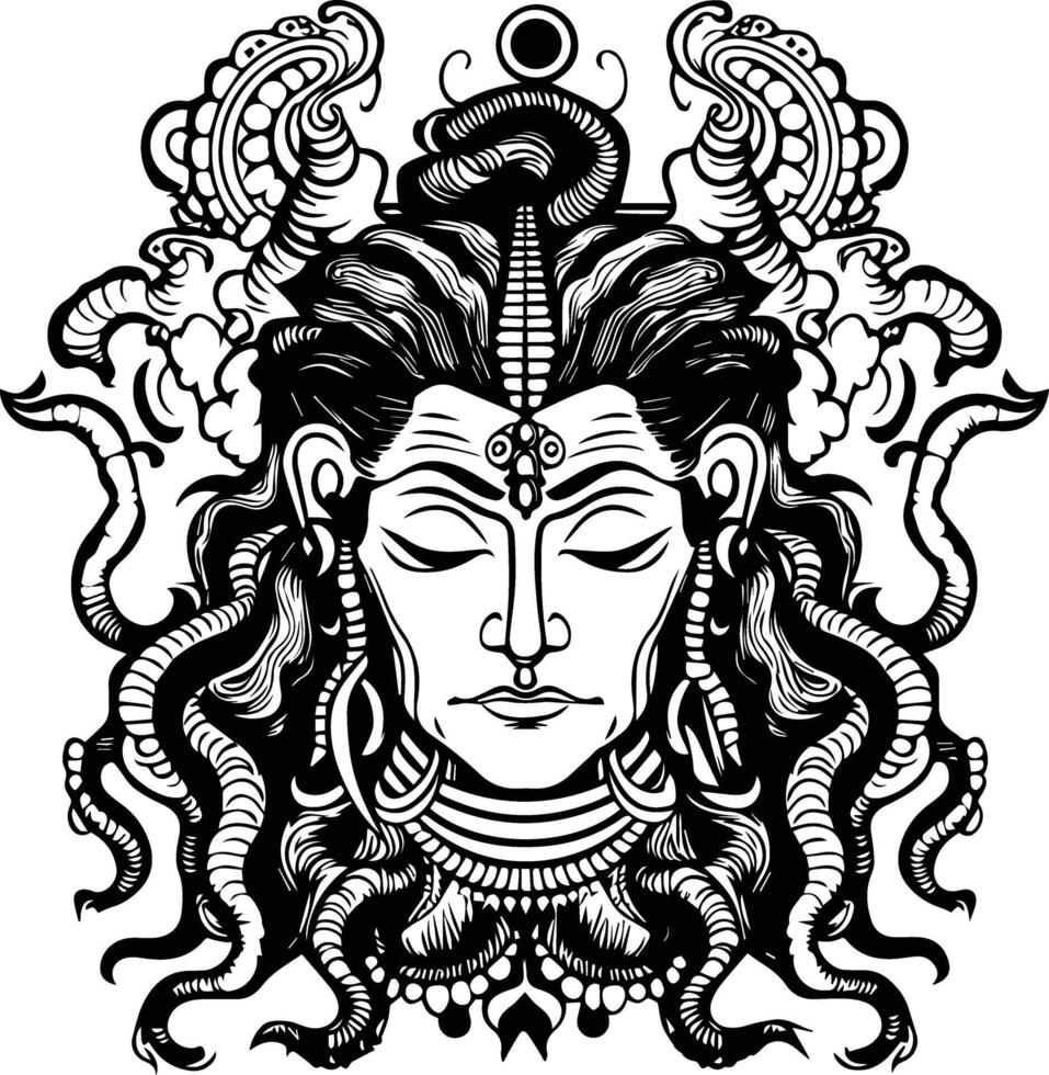 God Mahakaal Black And White Image vector
