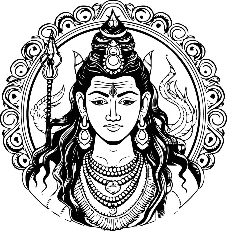 God Mahakaal Black And White Image vector