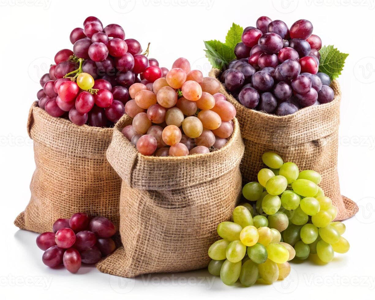 grapes in bags on white background photo