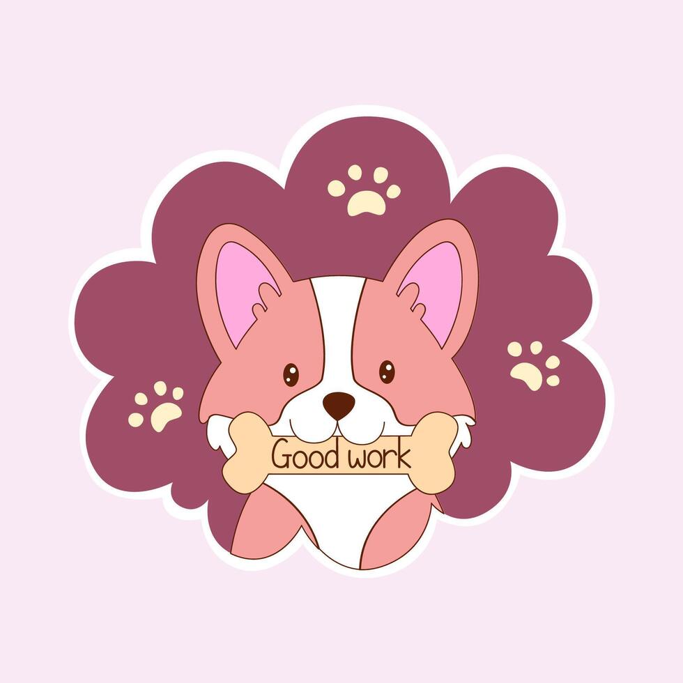 Cartoon good work sticker, good work, corgi vector