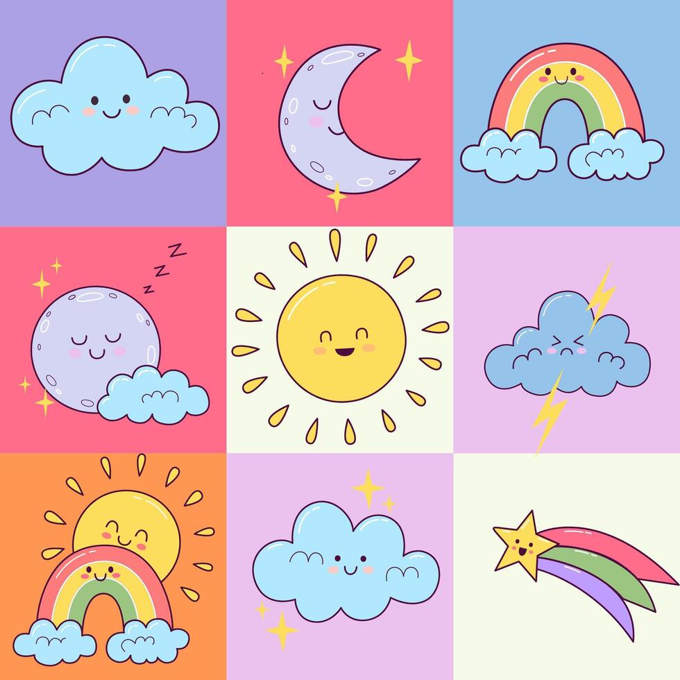 cute weather elements geometric pattern for greeting cards posters wrapping pack paper vector