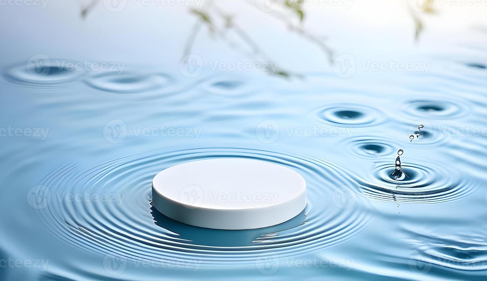 3d podium, 3d background product display podium scene.the calming effect of water ripples on the light blue surface photo