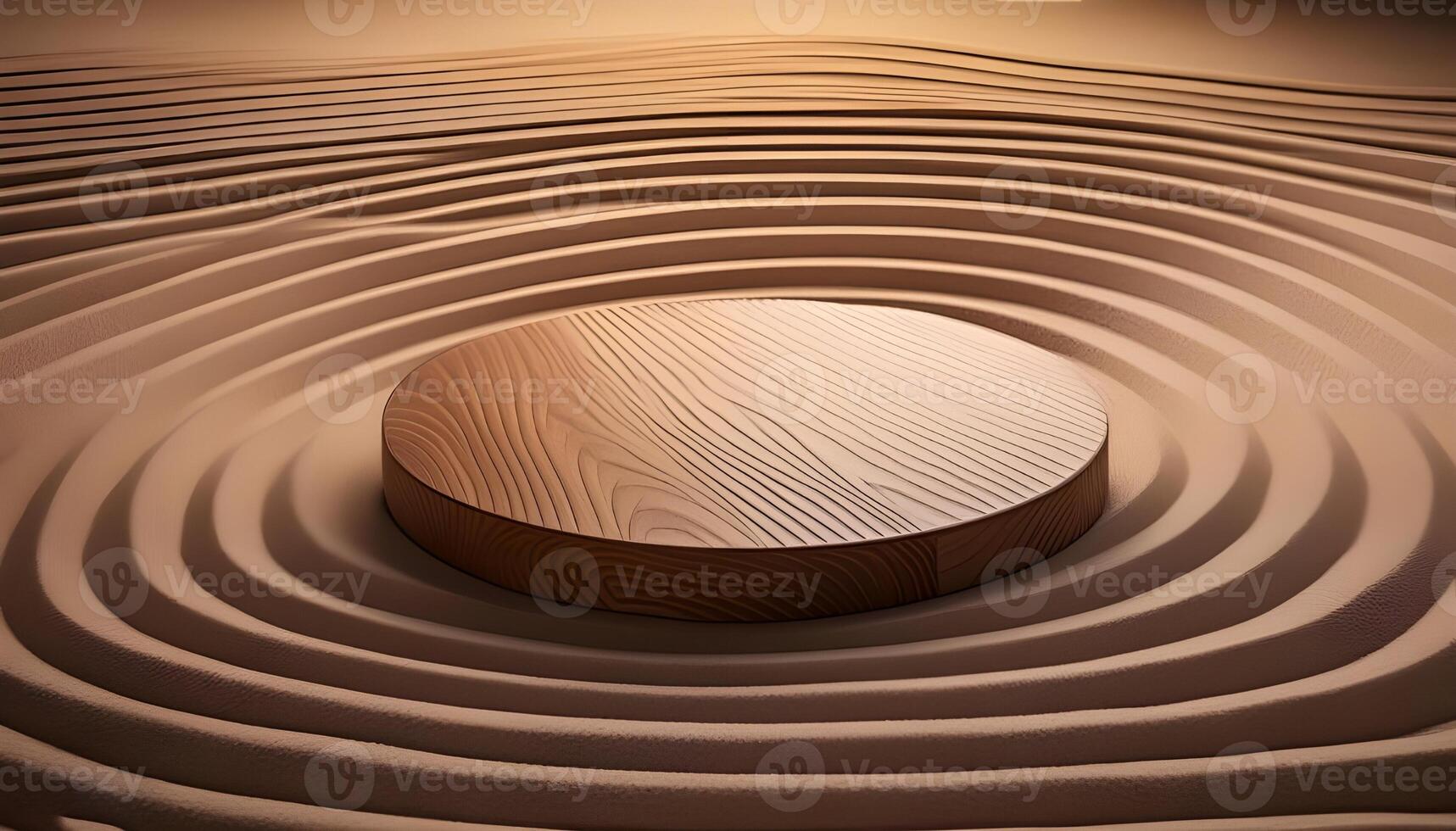 3d background product display podium scene. the podiums with textures reminiscent of raked sand lines found in a Zen garden photo