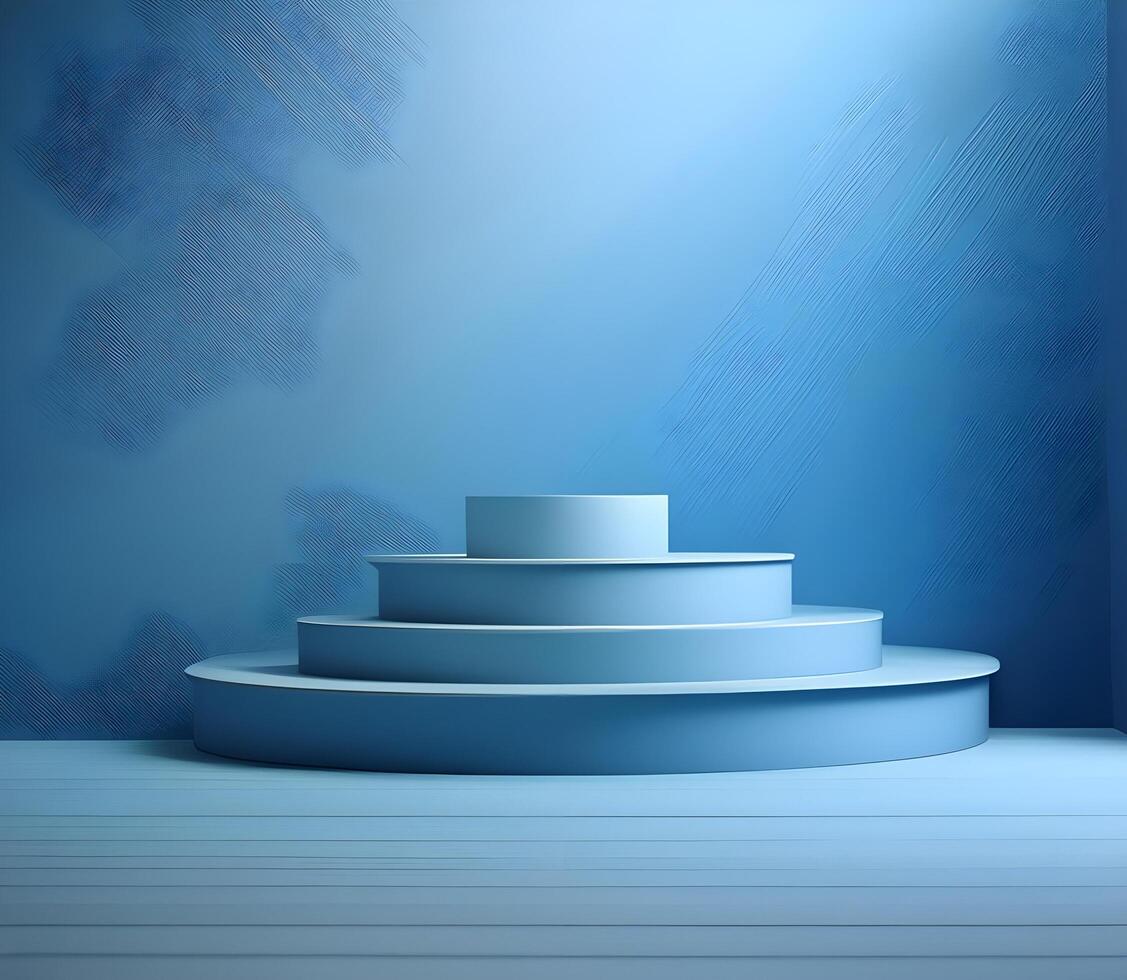 3d background product display podium scene. Blue 3d podium. 3d rendering, Perfect platform for showing your products. photo