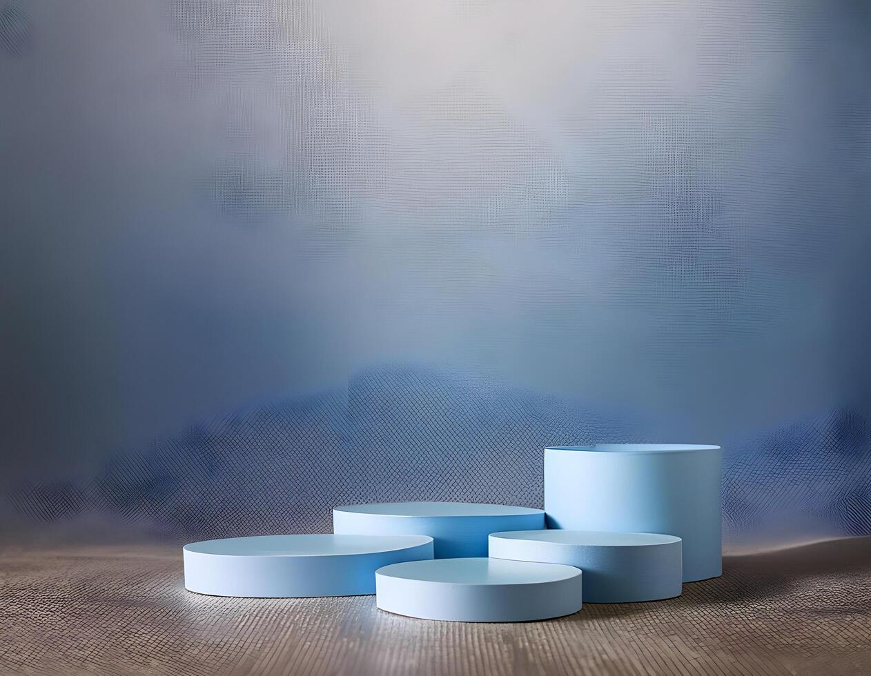 3d background product display podium scene.Set of beige blue pink and white realistic 3d cylinder pedestal podium in pastel colorful abstract rooms photo