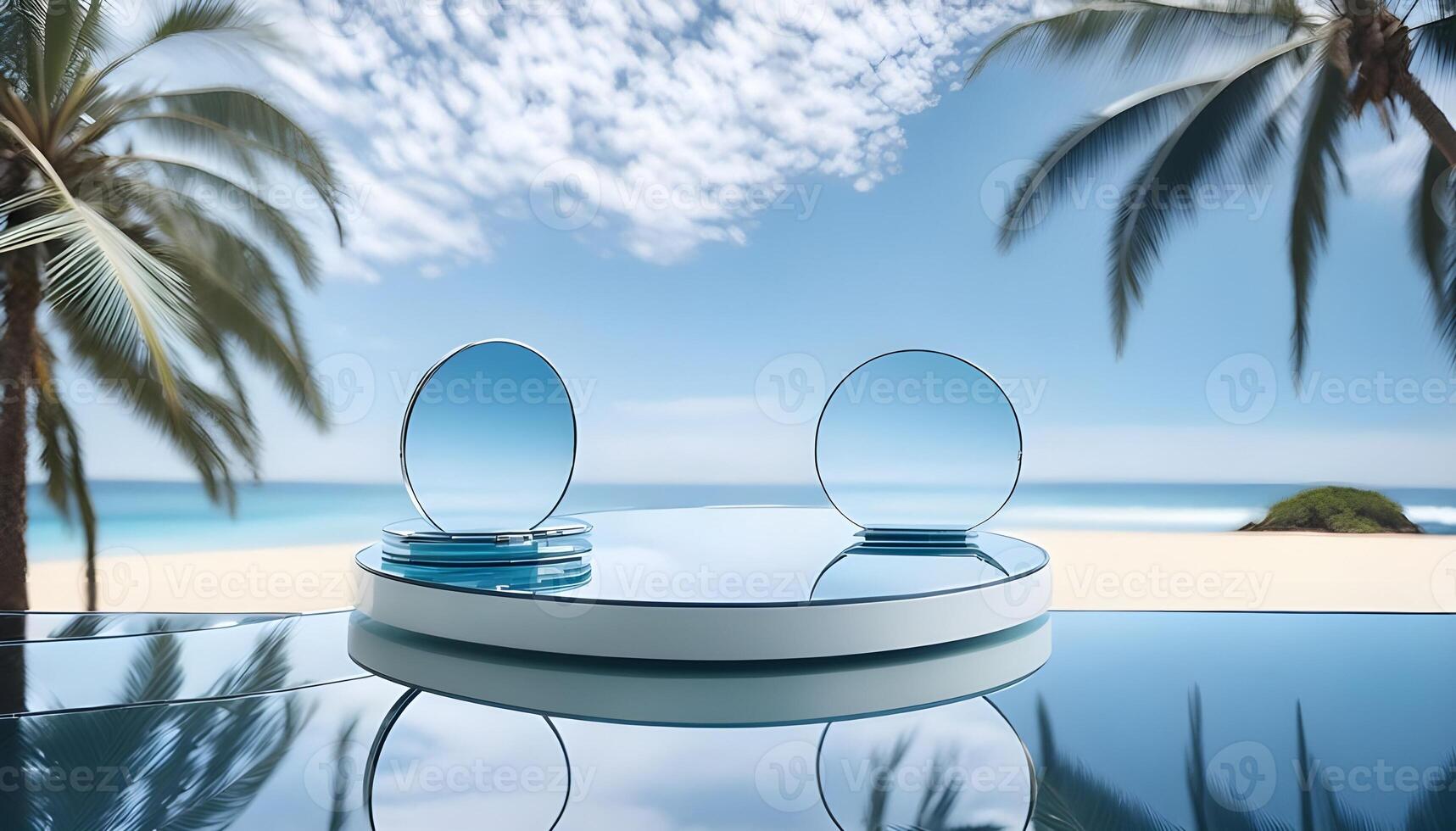 3d podium, 3d background product display podium scene.the calming effect of water ripples on the light blue surface photo