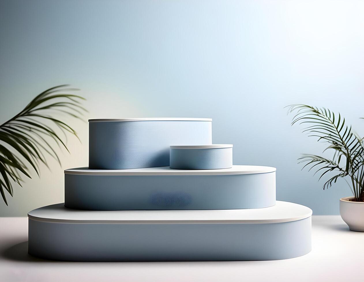 3d background product display podium scene.Set of beige blue pink and white realistic 3d cylinder pedestal podium in pastel colorful abstract rooms photo