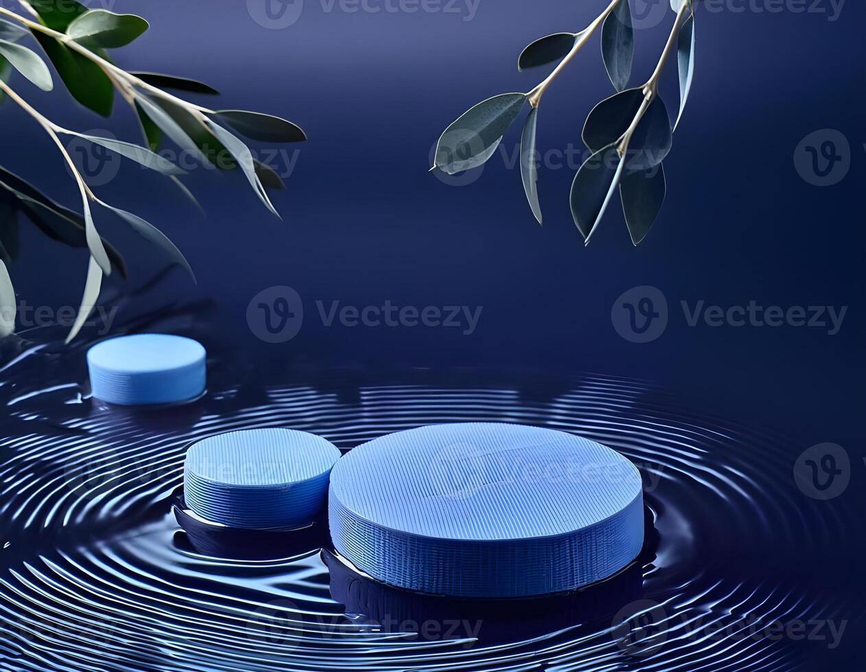 3d podium, 3d background product display podium scene.the calming effect of water ripples on the light blue surface photo