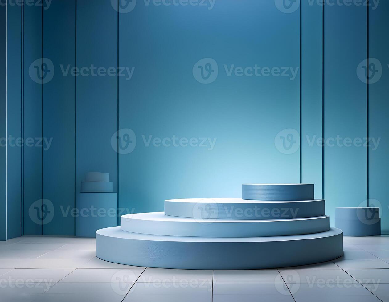 3d background product display podium scene. Blue 3d podium. 3d rendering, Perfect platform for showing your products. photo