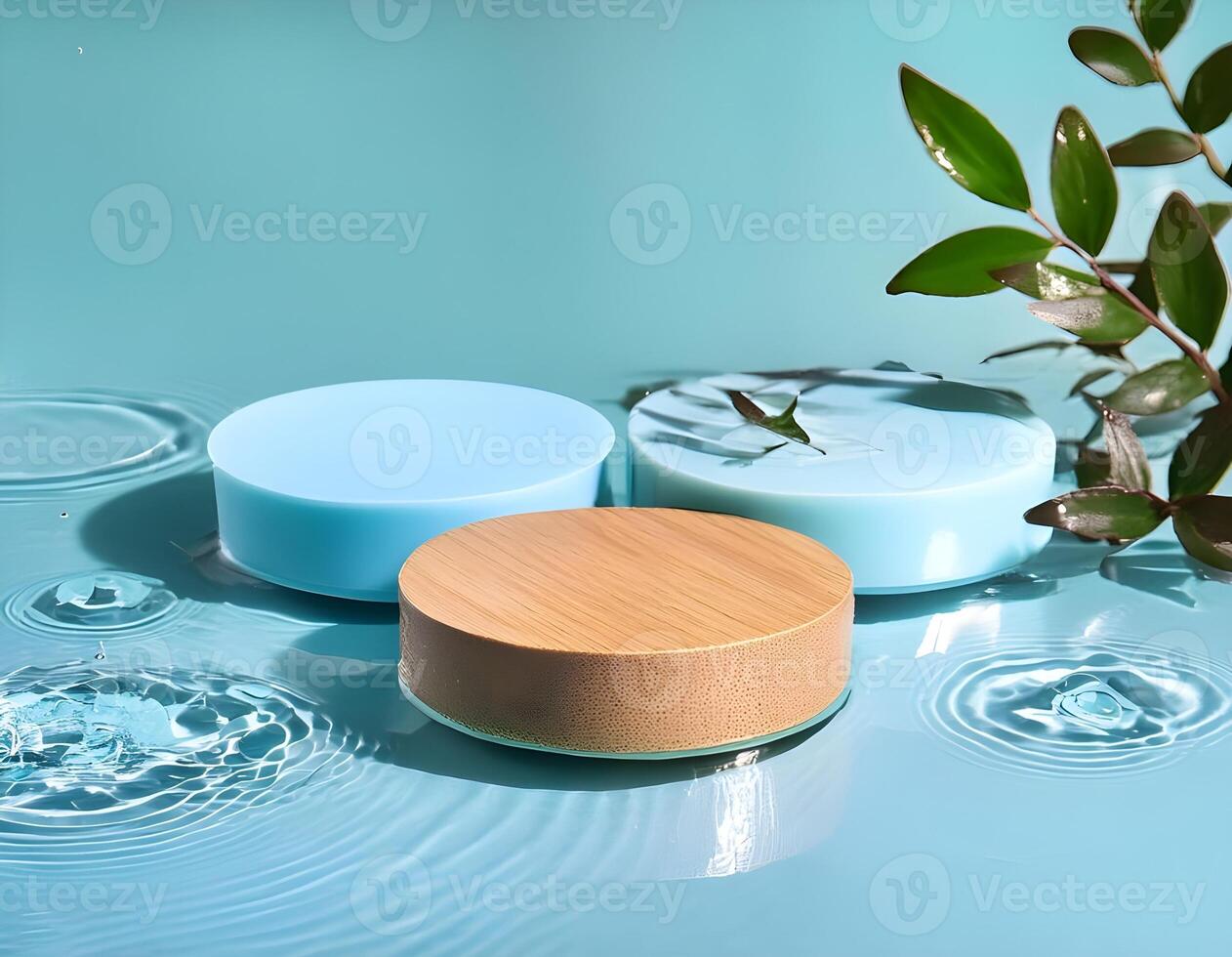 3d podium, 3d background product display podium scene.the calming effect of water ripples on the light blue surface photo