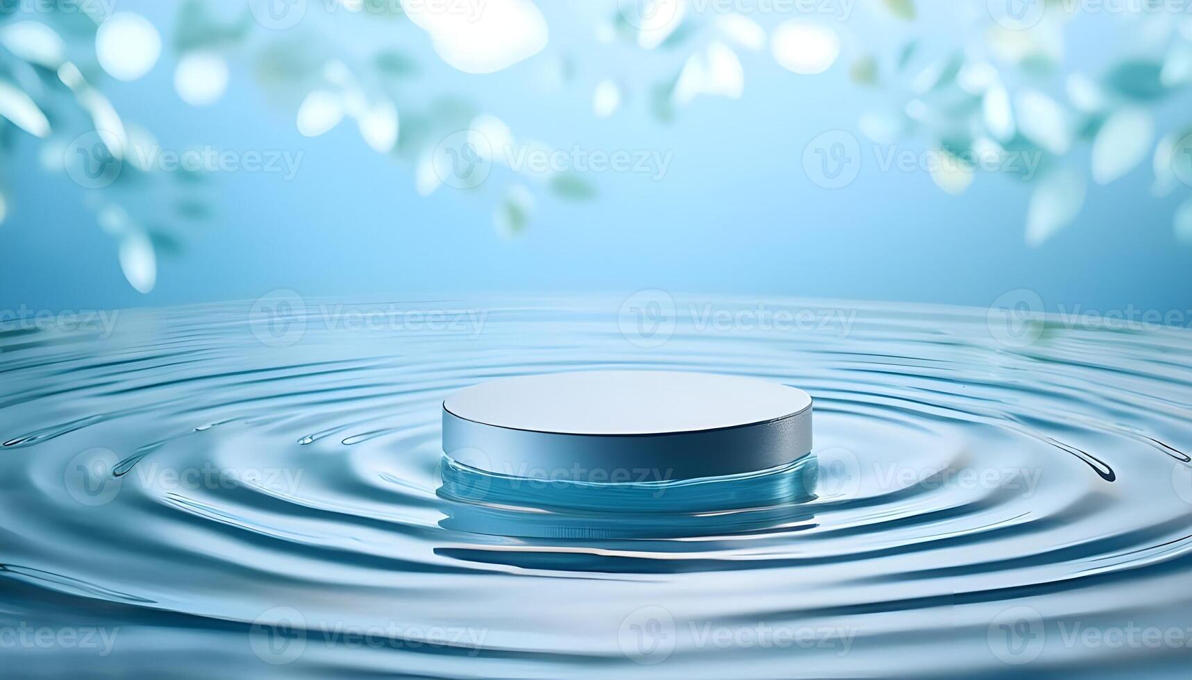 3d podium, 3d background product display podium scene.the calming effect of water ripples on the light blue surface photo
