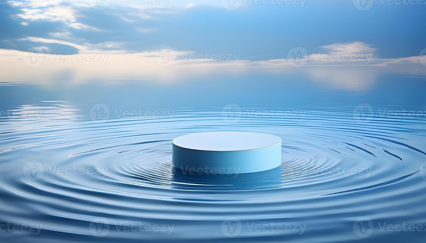 3d podium, 3d background product display podium scene.the calming effect of water ripples on the light blue surface photo
