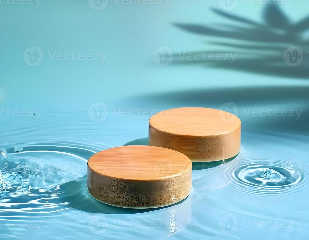 3d podium, 3d background product display podium scene.the calming effect of water ripples on the light blue surface photo