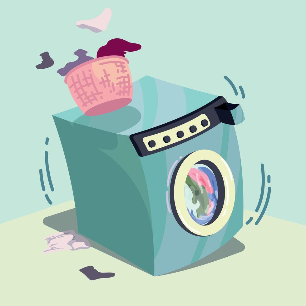 Retro washing machine washing clothes vector