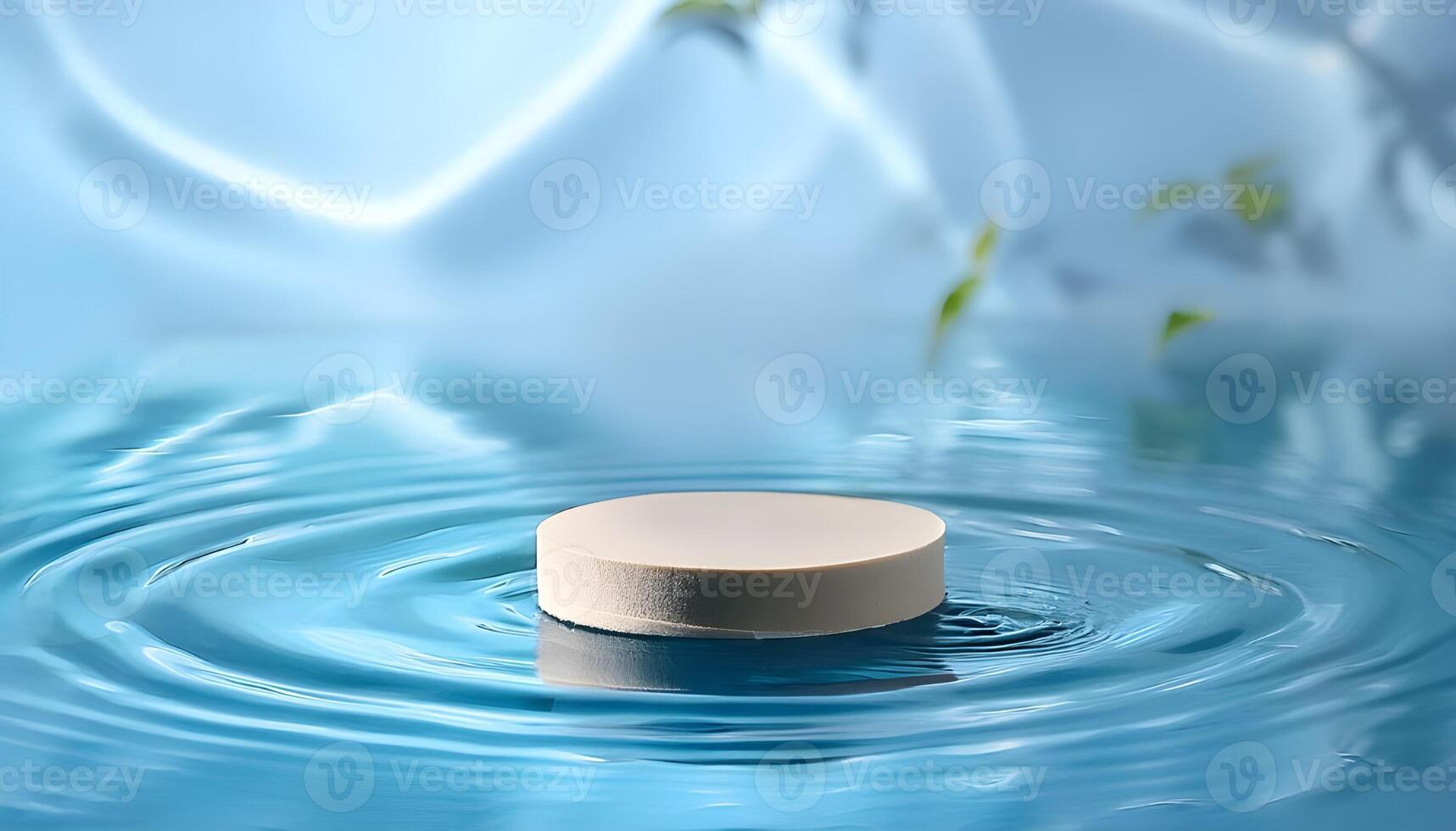 3d podium, 3d background product display podium scene.the calming effect of water ripples on the light blue surface photo