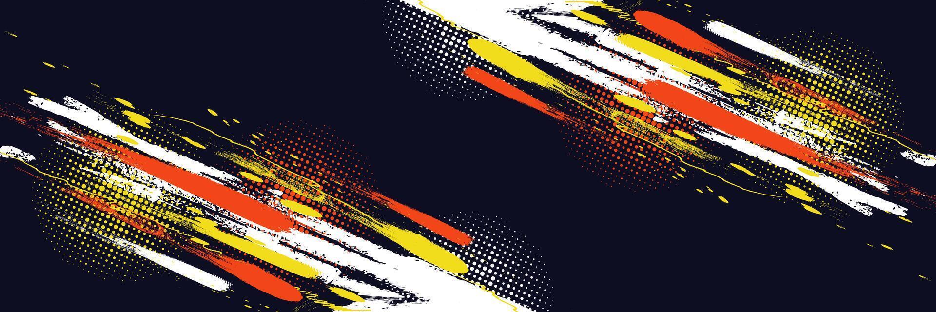 Abstract Sports Background with White, Orange, and Yellow Brush Texture and Halftone Effect. Grunge Background for Banner or Poster Design vector