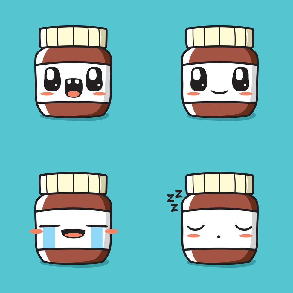 kawaii chocolate jam with various expressions vector