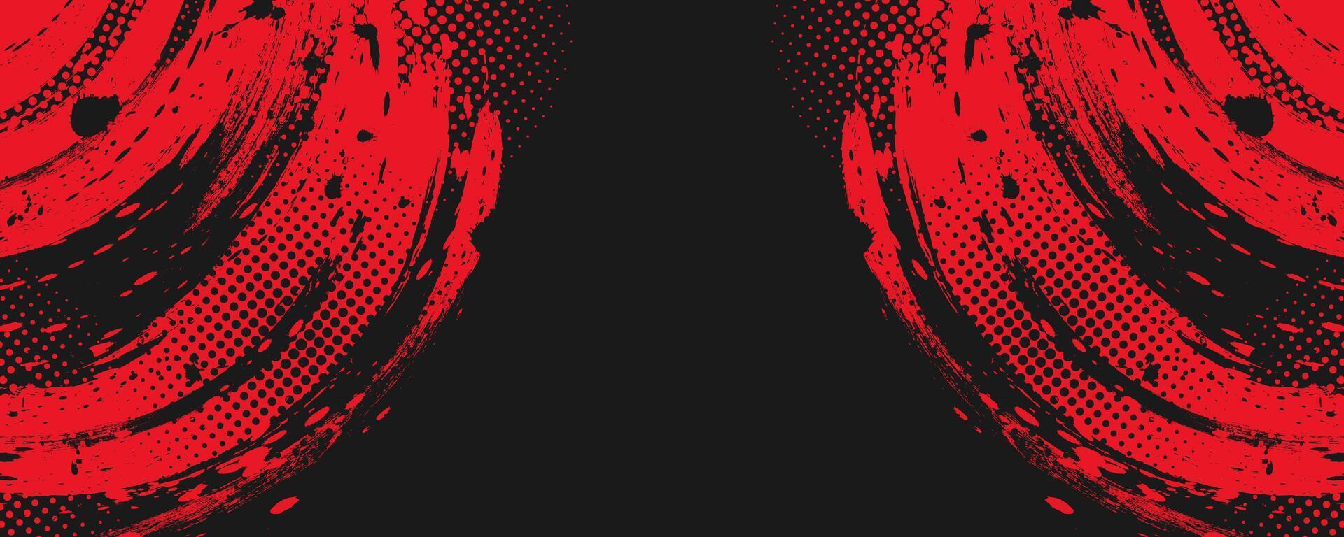Black and Red Grunge Brush Background with Halftone Effect. Retro Grunge Background vector