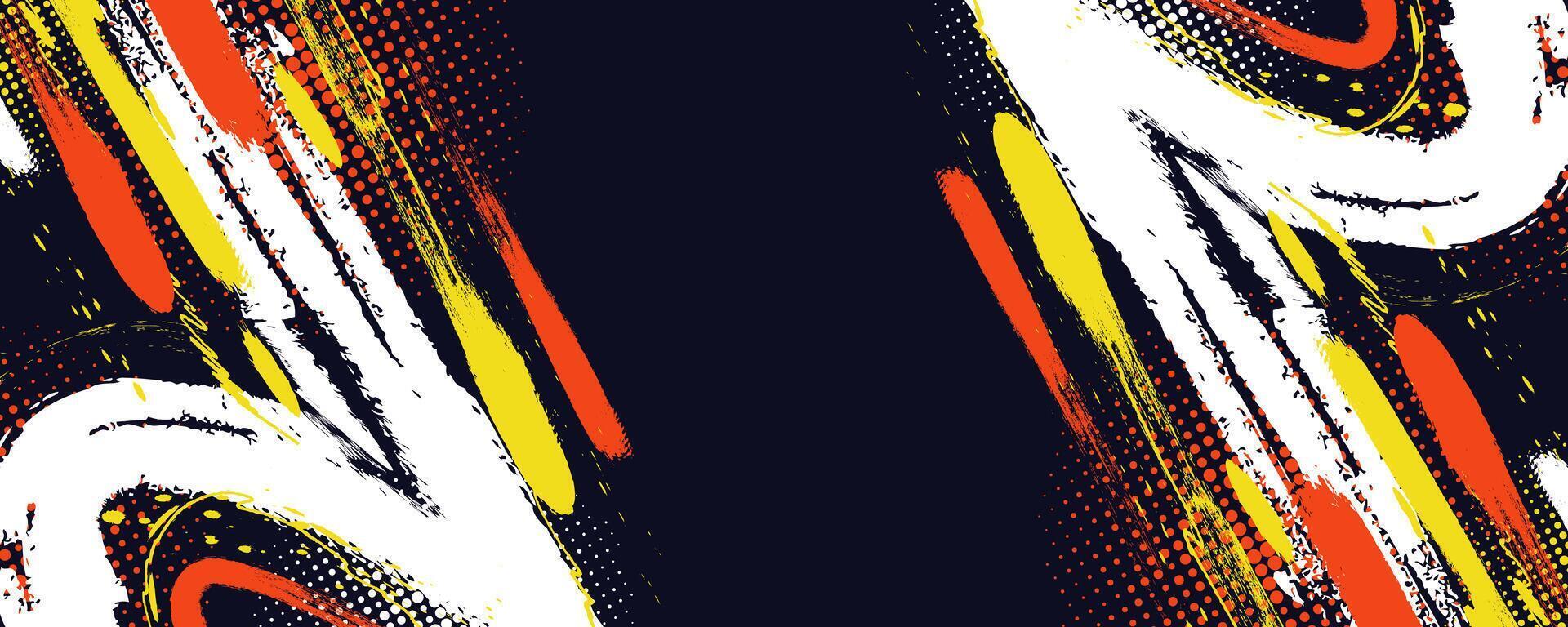 Abstract Sports Background with White, Orange, and Yellow Brush Texture and Halftone Effect. Grunge Background for Banner or Poster Design vector