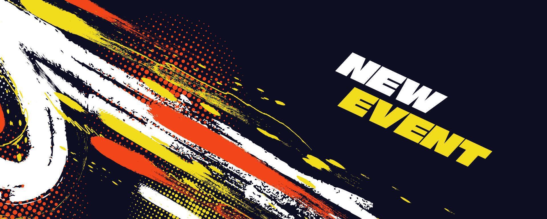 Abstract Sports Background with White, Orange, and Yellow Brush Texture and Halftone Effect. Grunge Background for Banner or Poster Design vector