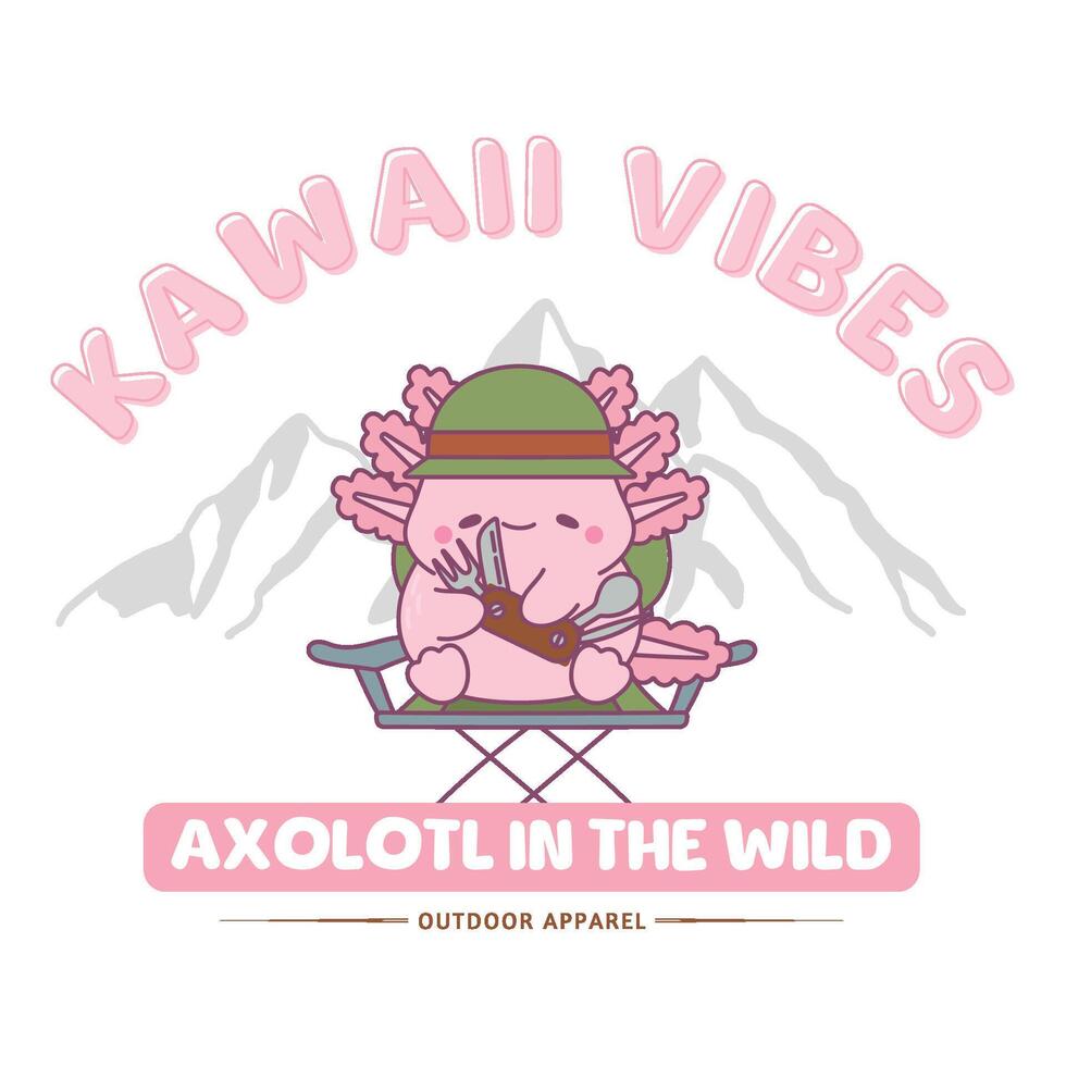 Kawaii Vibes With Axolotl T-Shirt Design vector