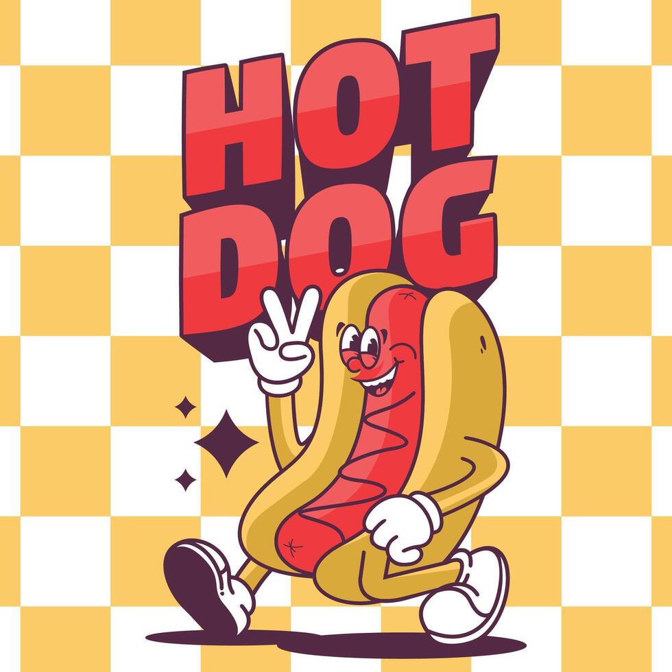 Funny cartoon character of burger. Can be used as Sticker, posters, prints. Retro cartoon style. illustration vector