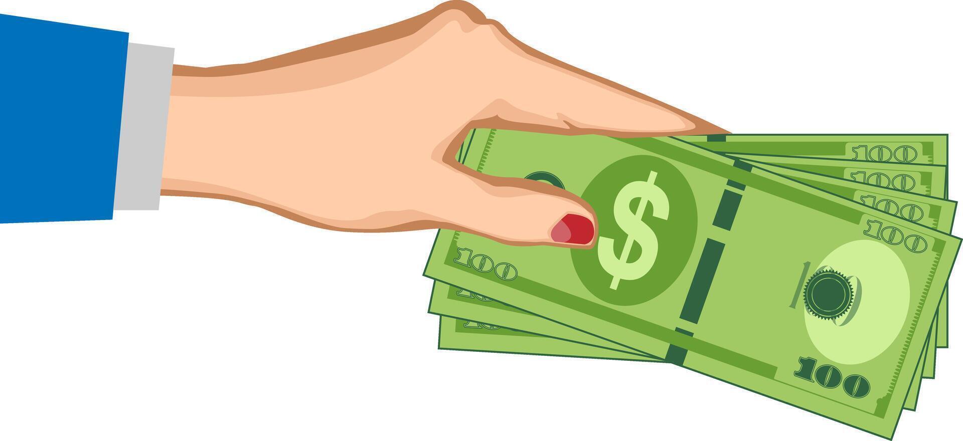 hand holding one hundred dollar bills illustration vector