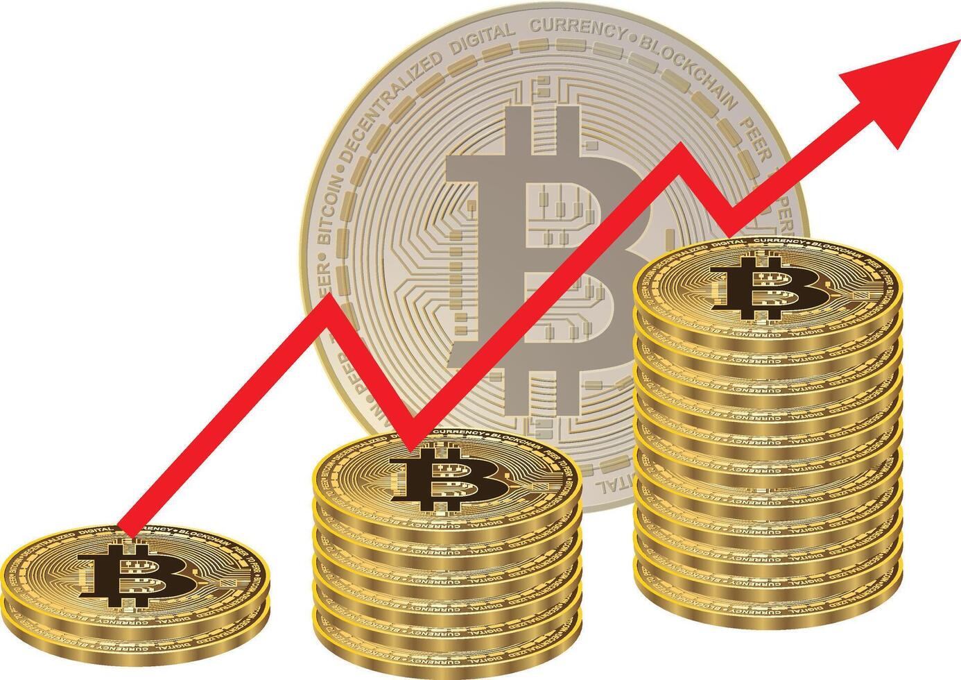 Bitcoin and rising red arrow illustration vector