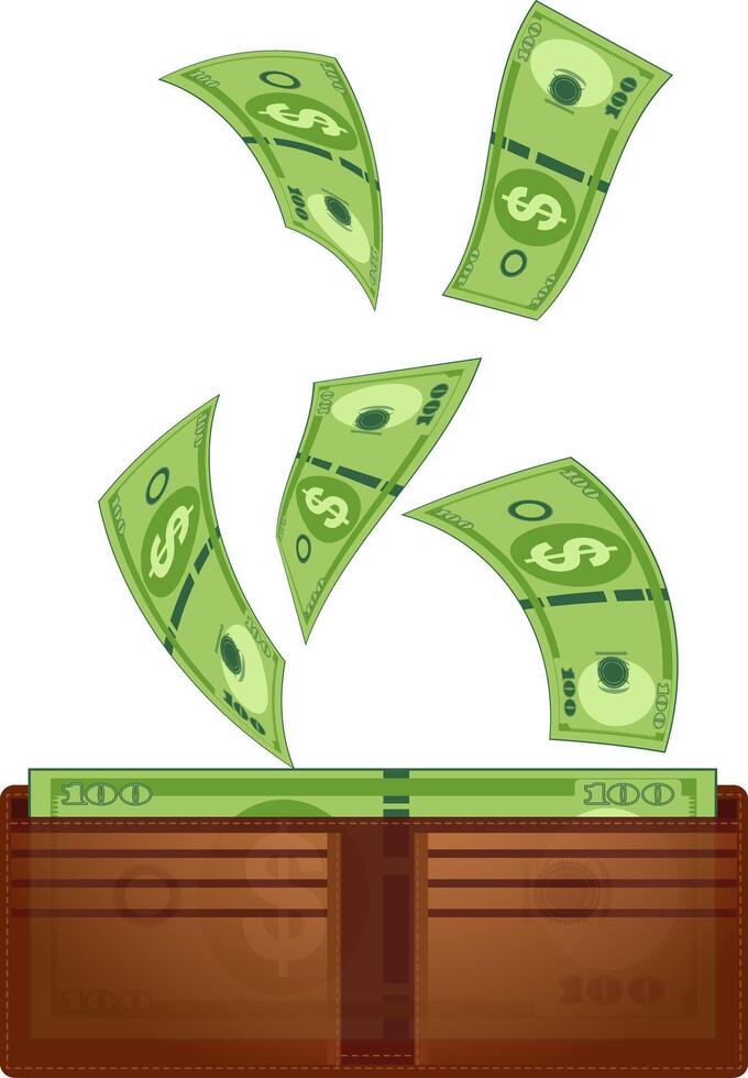 Many money bills falling down into wallet illustration vector